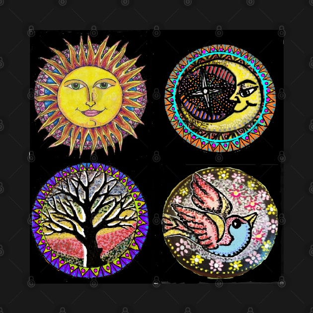4 Tattoo Symbols Sun,Moon,Tree and Bluebird by LowEndGraphics