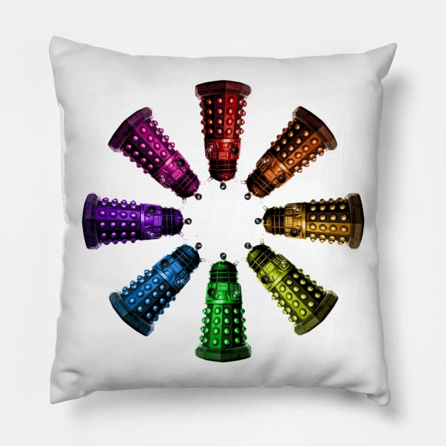 COLORFUL DALEKS Pillow by nofixedaddress