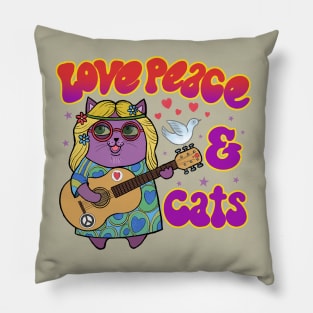 Love Peace And Cats Pillow