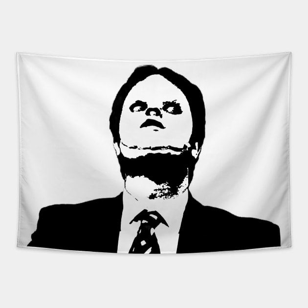 Dwight Wearing CPR Dummy Face Mask Funny Office Fan Art Tapestry by graphicbombdesigns