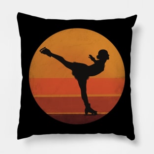 Ice Skater Gracefully Gliding over the Sunset Pillow