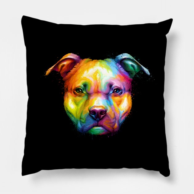 American Pit Bull Terrier Colorful Painting Pillow by stonemask