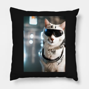 Cyberpunk Cat - Modern Digital Art Pillow