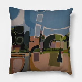 Pink and Blue Abstract Landscape Pillow