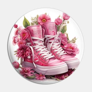 Sneakers With Pink Flowers Watercolour Painting Pin