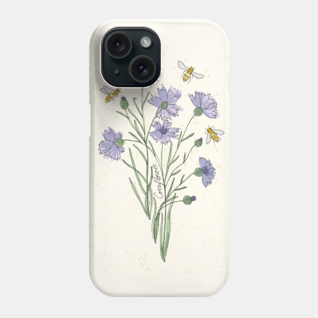 Wildflowers cornflower honey bee Phone Case by DenesAnnaDesign