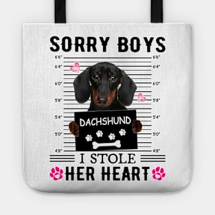 Black Dachshund Sorry Boys I Stole Her Heart Valentine's Day Tote