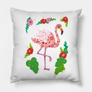 Pink Flamingo Graphic Design Circle Dots Bubbles Pillow