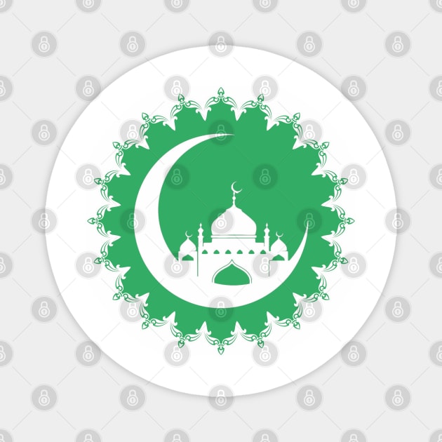 White Mosque in Crescent Moon Ramadan Magnet by HolidayBug