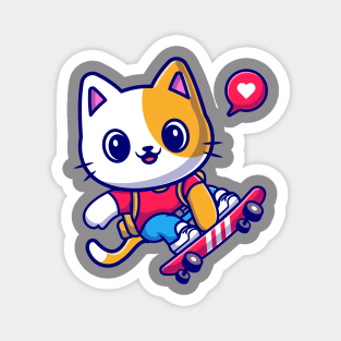 Cute Cat Playing Skateboard Cartoon Magnet