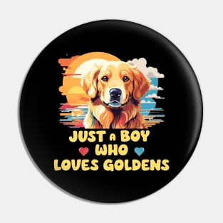 Just A Boy Who Loves Goldens - Golden Retriever Pin