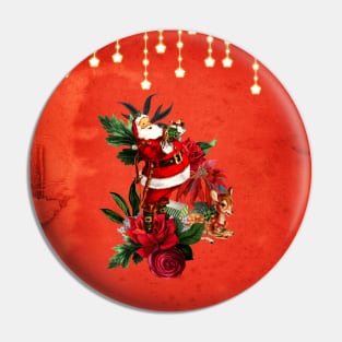 Funny Santa Claus with cute fawn Pin