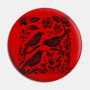 Lino Cut Birds Pin