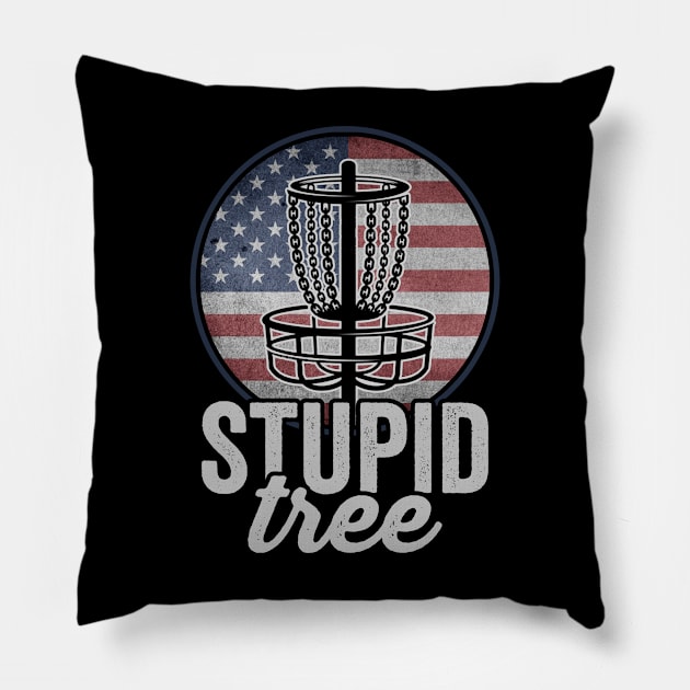 Stupid Tree Funny Disc Golf Player Saying USA Pillow by Visual Vibes