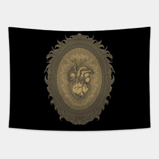 vector illustration of an antique human heart with engraving frame and ornament Tapestry