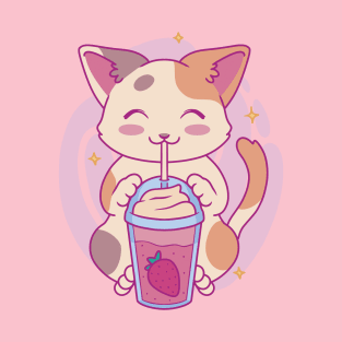 Neko Cat Strawberry Tea Milkshake | Japanese Anime Kawaii T-Shirt