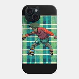 Colorful skater wearing skater clothes on a plaid background. Phone Case