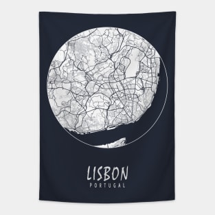 Lisbon, Portugal City Map - Full Moon Tapestry