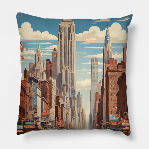 New York City United States of America Tourism Vintage Pillow by TravelersGems