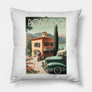 Positano Italy Vintage Travel Art Poster Pillow