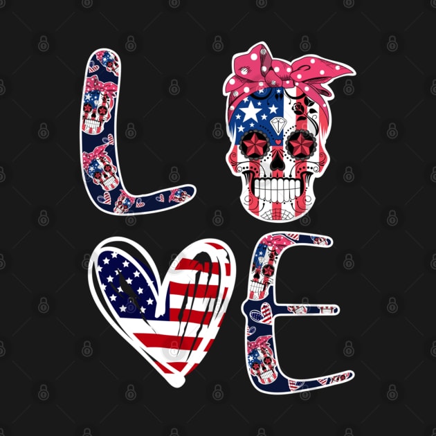 Sugar Skull Heart American Flag 4th of July Patriotic by luxembourgertreatable