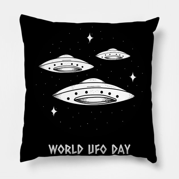 World Ufo Day - UFO, Space Pillow by SpaceMonkeyLover