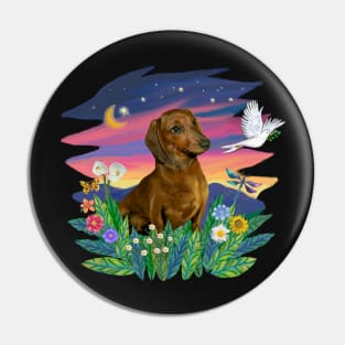 "Mountain Twilight" with a Brown/Red Dachshund Pin