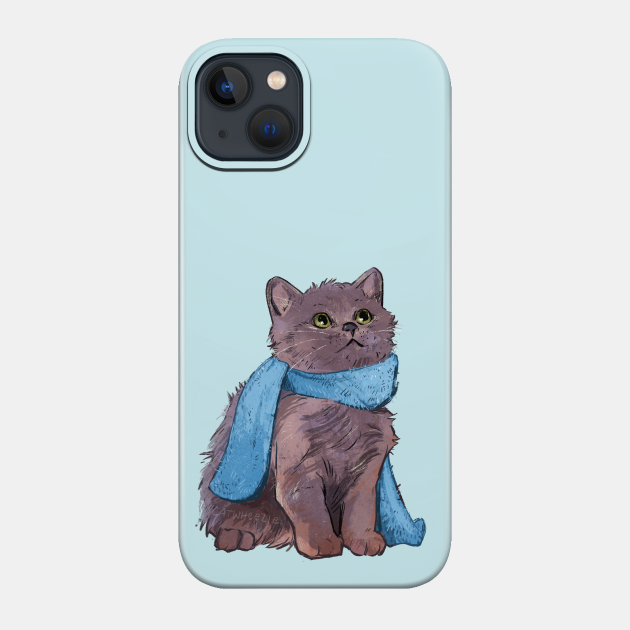 Russian Blue Kitten with a Scarf - Christmas Cat - Phone Case