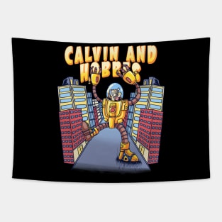 calvin and hobbes on a robot Tapestry