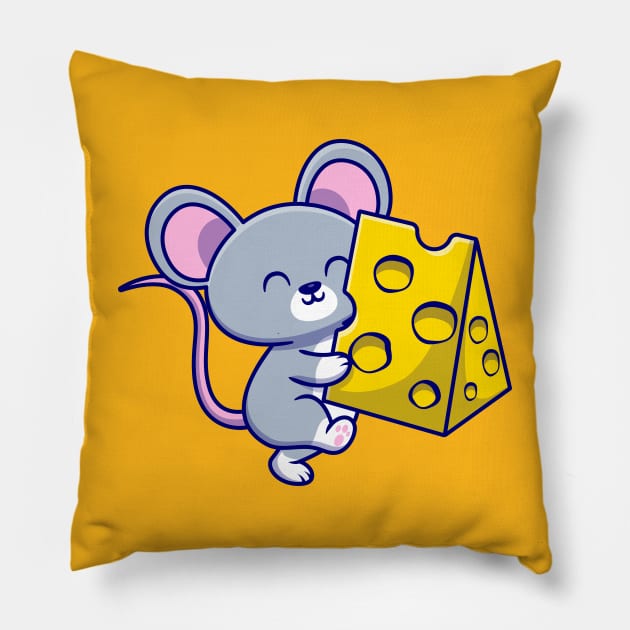 Cute Mouse Holding Cheese Pillow by Catalyst Labs