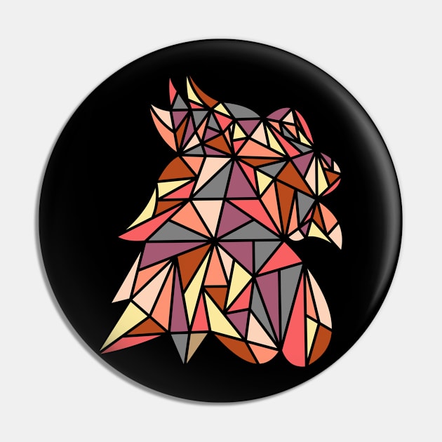 Colorful creative geometric rooster head Pin by Origami Fashion