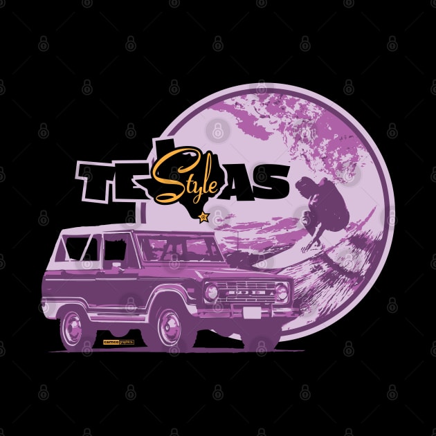 Texas-Style Surfer with Ford Bronco in pastel pinks and purples by CamcoGraphics