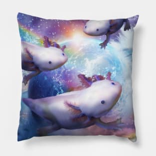 Rainbow Axolotl In Space, Galaxy Axolotls Pillow