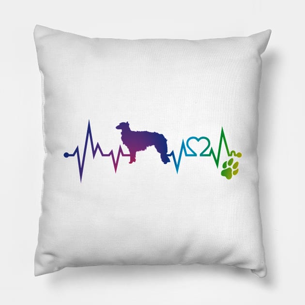 Silken windHound  Colorful Heartbeat, Heart & Dog Paw Pillow by kimoufaster