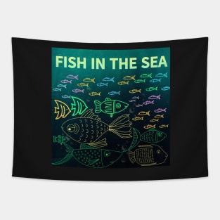 under the sea,blue sea,sea creatures,Turtle, puffer fish, starfish, shrimp, shark, tropical fish, sea horse, seaweed, sardines, squid, crabs, clams Tapestry