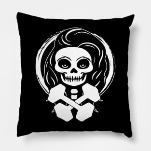 Personal Trainer Skull and Weights White Logo Pillow