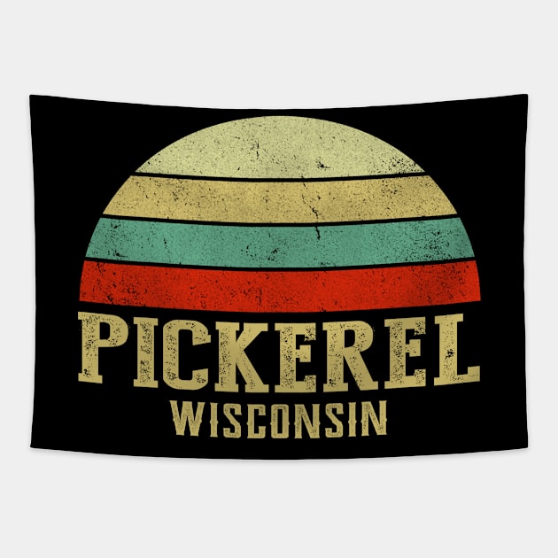 Pickerel Wisconsin Vintage Retro Sunset Tapestry by Curry G