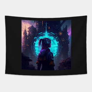 Female Cyberpunk Adventurer Tapestry