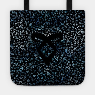 Shadowhunters rune / The mortal instruments - pattern / texture with vanishing angelic power rune (blue watercolors) - Clary, Alec, Jace, Izzy, Magnus Tote