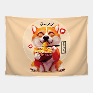 Corgi Eating Ramen Tapestry