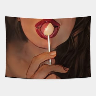 Lolippop Red Lips Geek Designer Dune Stika Artistic Anime Style Tapestry