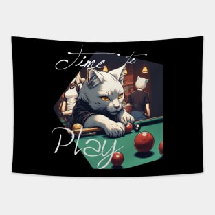 Cat Playing Pool Tapestry