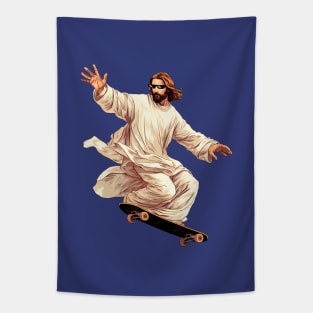 Jesus Skate Shred with Thug Life glasses Tapestry