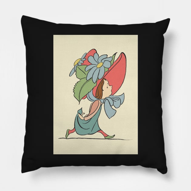 Girl in a red bonnet Pillow by NattyDesigns