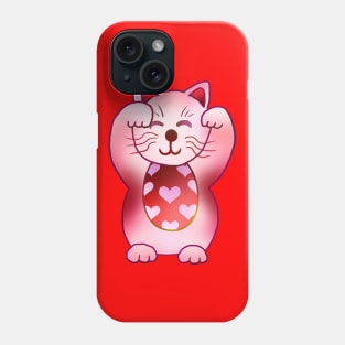 Two paws up pink hearts maneki neko lucky cat Phone Case