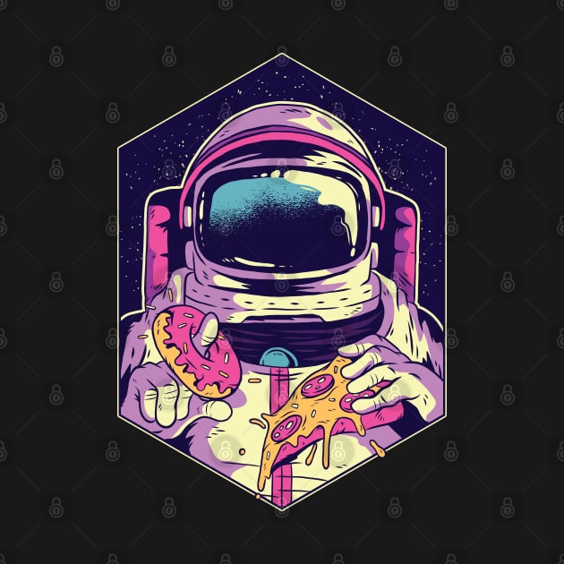 Astronaut eating Donut and Pizza by madeinchorley