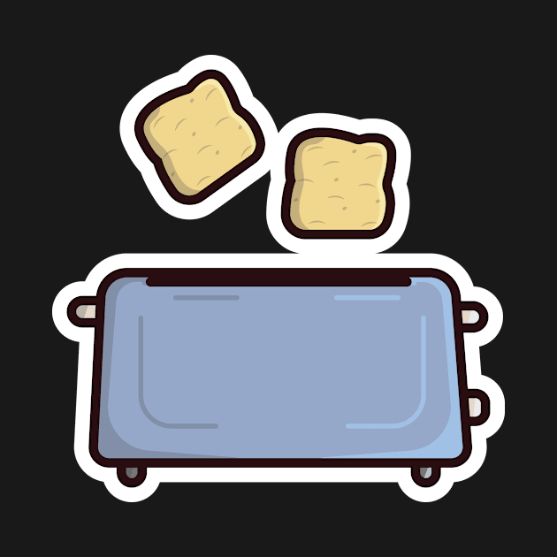 Two Fried Bread Pieces In Toaster Sticker vector illustration. Break fast food and technology object icon concept. Home Toaster fried bread slices sticker design logo with shadow. by AlviStudio