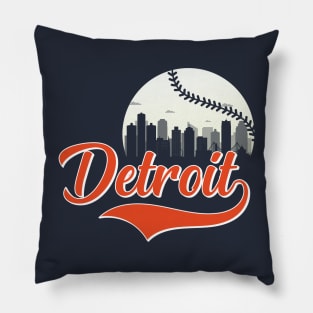 Retro Vintage Detroit Michigan City Scape Baseball Game For Man Woman Pillow