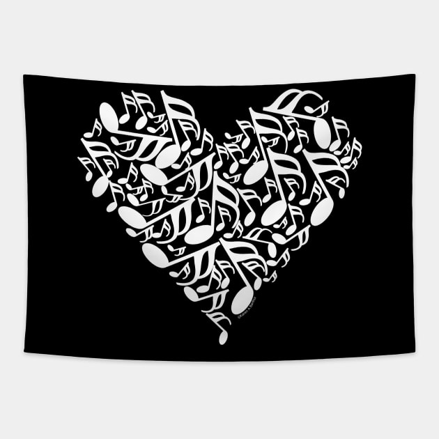 White Music Notes Heart Tapestry by Barthol Graphics