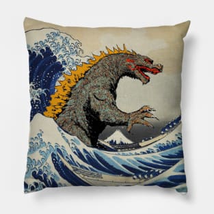 Godzilla vs the great wave off kanagawa Pillow